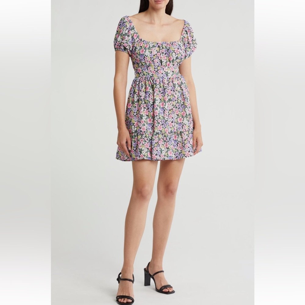 Velvet Torch Floral Puff Sleeve Babydoll Dress | Ditzy Floral, Large